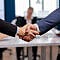 satisfied businessman company employer wearing suit handshake new employee get hired job interview man hr manager employ successful candidate shake hand business meeting placement concept 1
