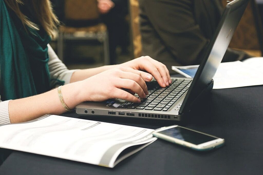 woman typing writing windows